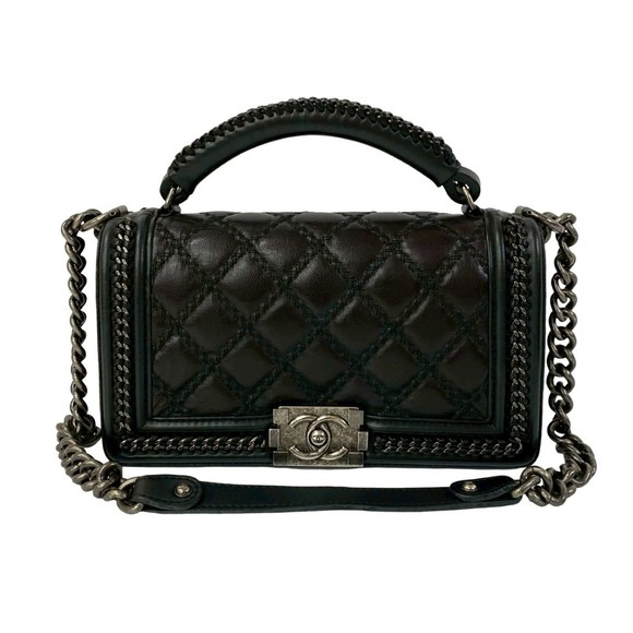 CHANEL Boy Chanel Coco Mark Leather Chain Semi Shoulder Bag in Black (58328) - Picture 1 of 9